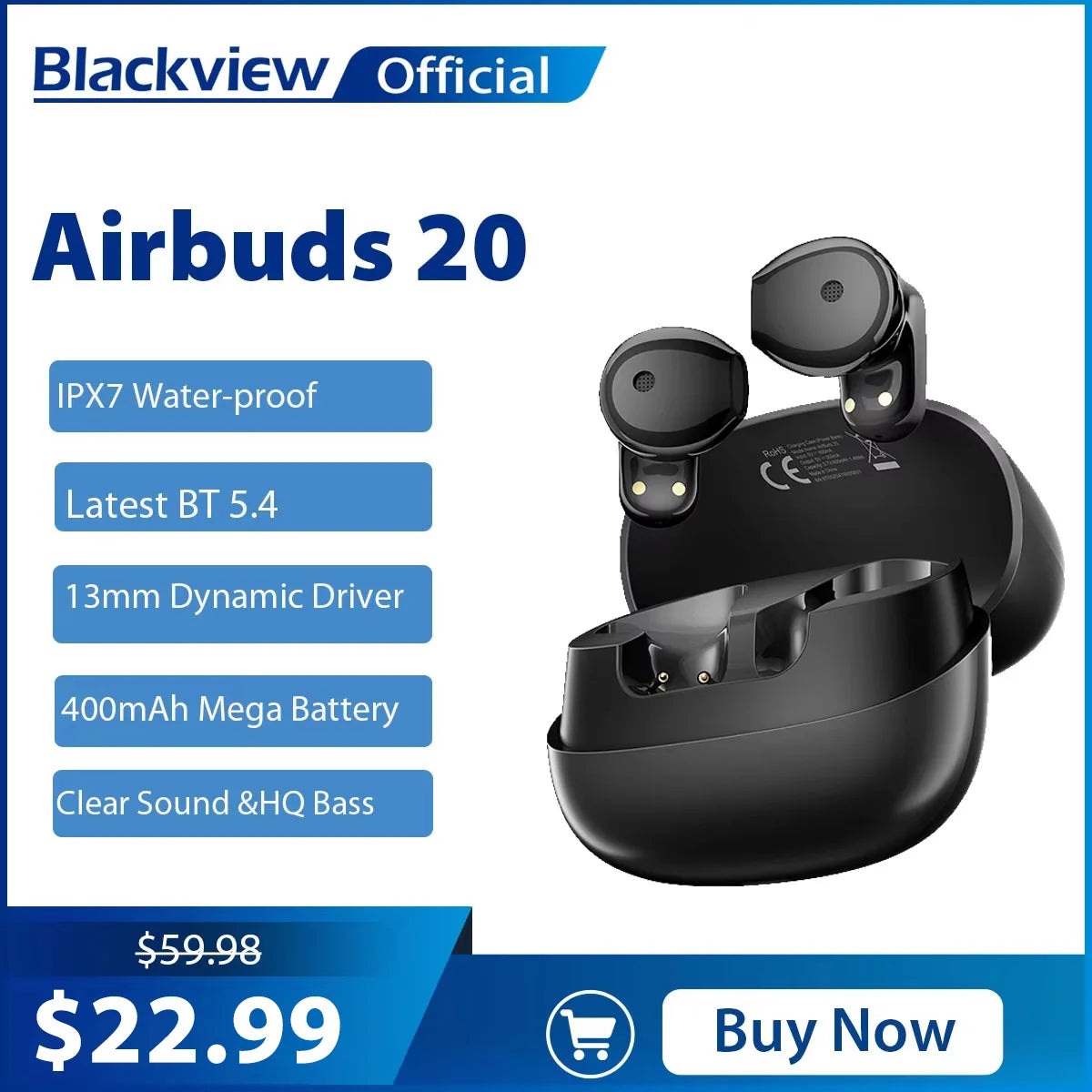 Écouteurs Sans Fil Blackview Airbuds 20 - TWS Bluetooth Sport