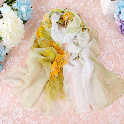Foulard Écharpe Georgette Dégradé Pivoine Femme - Bandana Châle Été Protection Solaire Plage