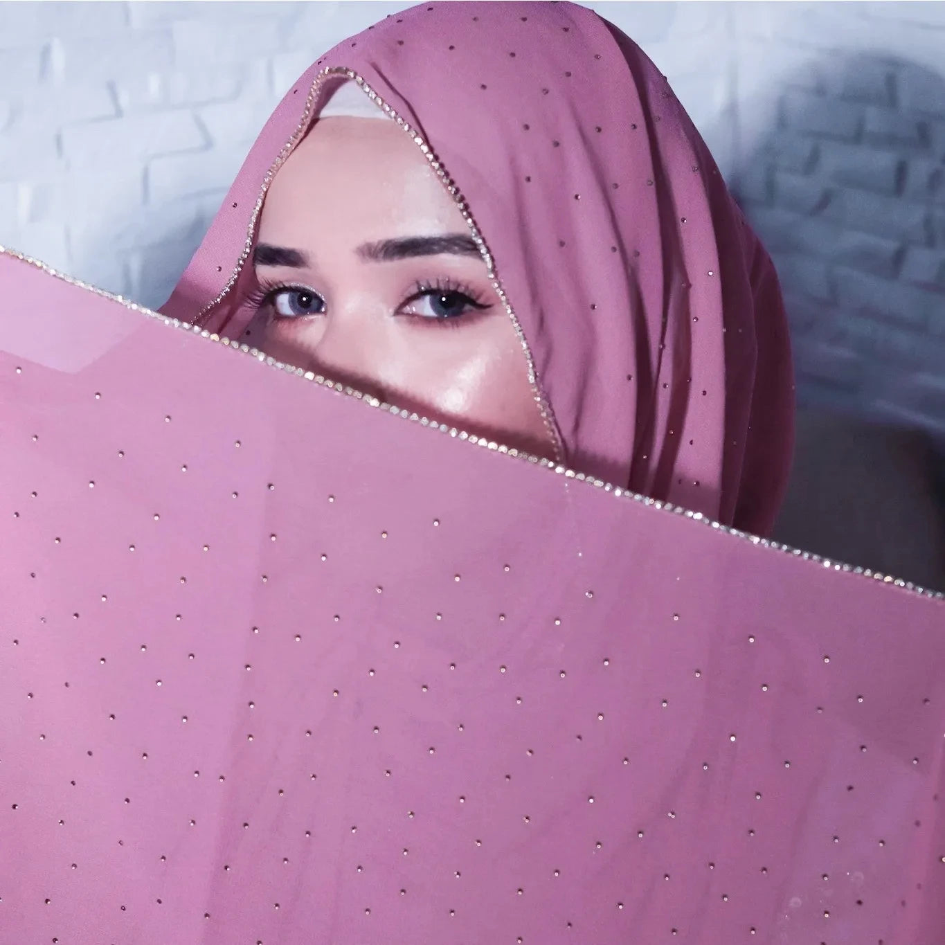 Hijab Mousseline Chaîne Strass - Voile Long Élégant Femme