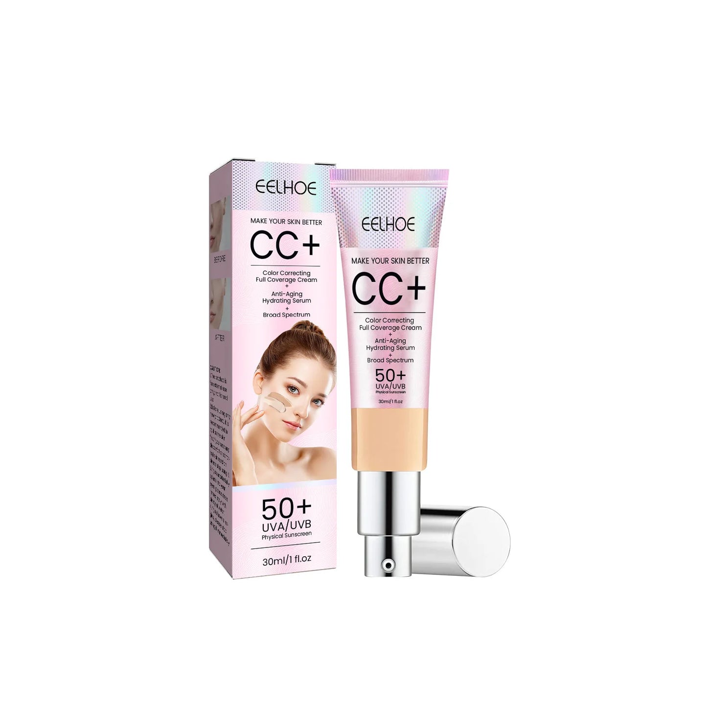 Fond de Teint CC Cream - Hydratant Waterproof Éclaircissant Couvrance Imperfections Contrôle Sébum Longue Tenue