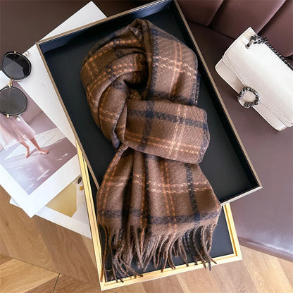 Women's Cashmere Scarf - Warm Checkered Shawl for Winter