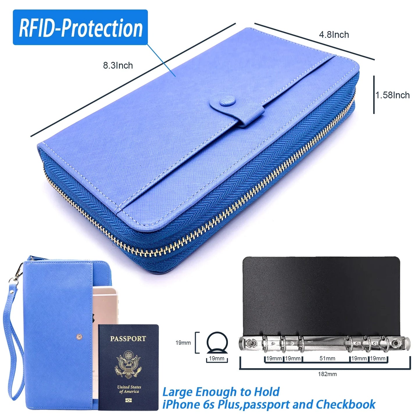 Portefeuille Long Femme Multi-Fonctions - Porte-Passeport Cartes Monnaie