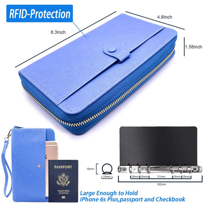 Portefeuille Long Femme Multi-Fonctions - Porte-Passeport Cartes Monnaie