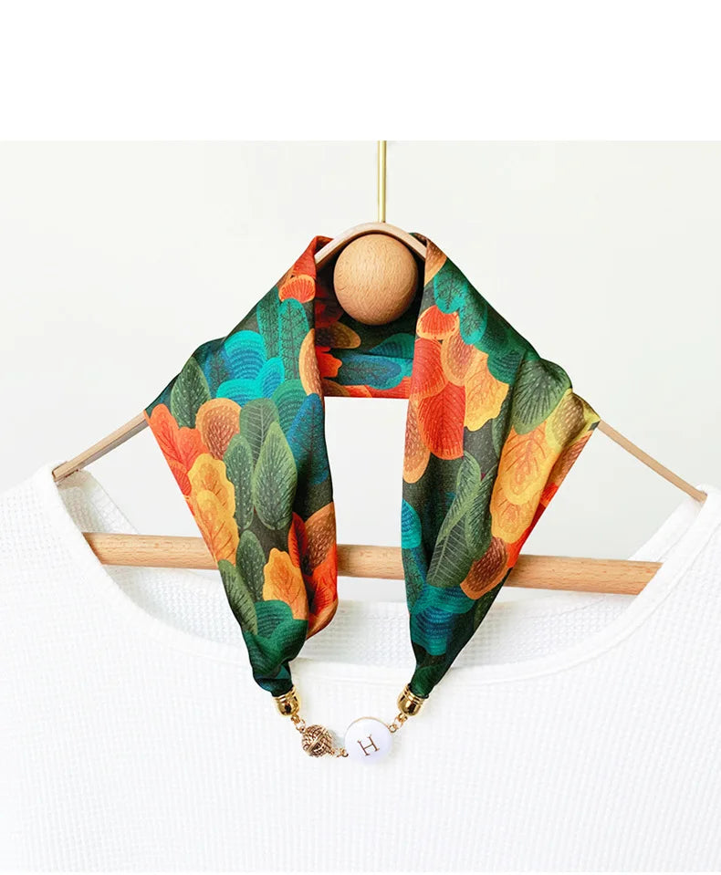 Women's Square Scarf with Magnetic Buckle - Versatile Summer Luxury Scarf/Necklace