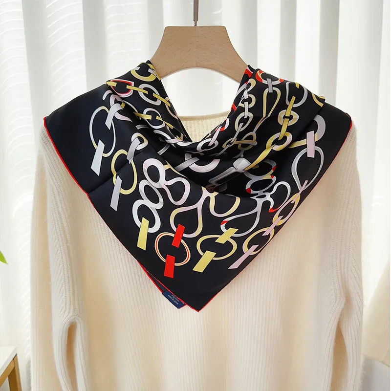 Foulard Carré Soie 100% Pure 90cm Neckerchief Femme - Châle Bandana Luxe Gris Élégant