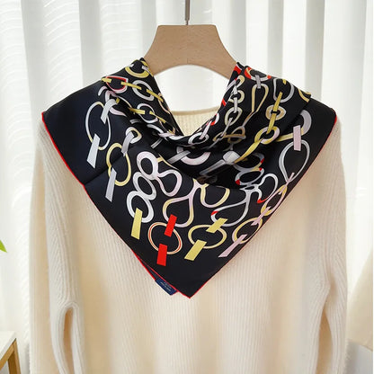 Foulard Carré Soie 100% Pure 90cm Neckerchief Femme - Châle Bandana Luxe Gris Élégant