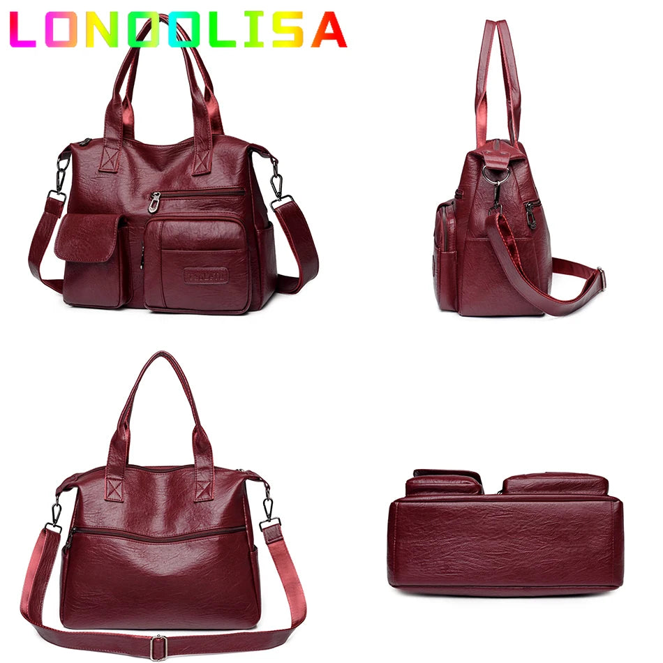 Grand Sac Tote Femme Cuir PU Vintage - Messenger Crossbody Casual Luxe
