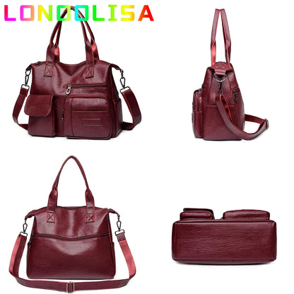 Grand Sac Tote Femme Cuir PU Vintage - Messenger Crossbody Casual Luxe