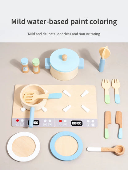 Cuisine Jouet en Bois pour Enfants - Set Complet avec Casseroles, Poêles et Ustensiles 3-6 Ans