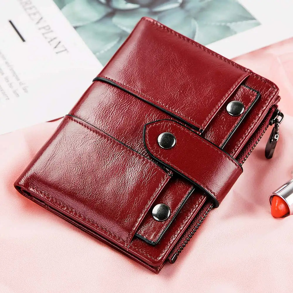 Portefeuille Femme Cuir Véritable RFID - Pochette Court avec Fenêtre ID