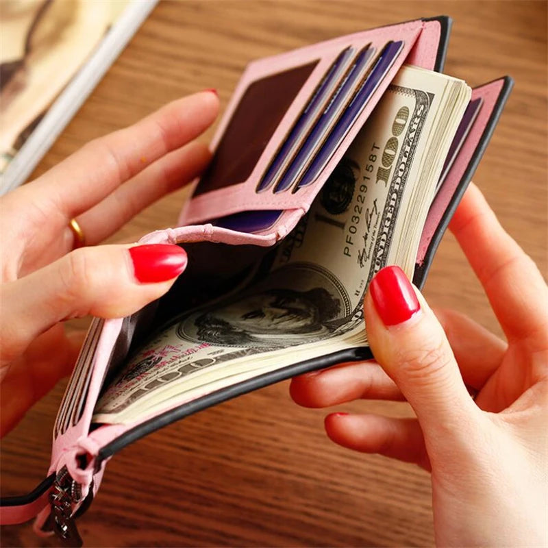 Portefeuille Femme Court Cuir PU Pliable Gris - Porte-Carte Porte-Monnaie Portable Lady Coin Purse