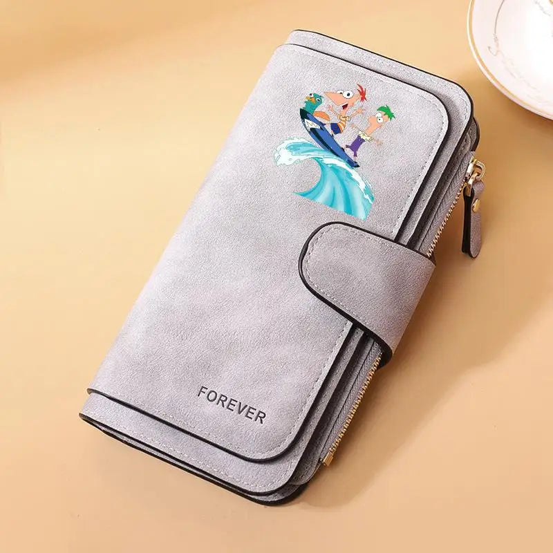 Portefeuille Long Phineas et Ferb Cuir PU - 15 Porte-Cartes Zip pour Enfants
