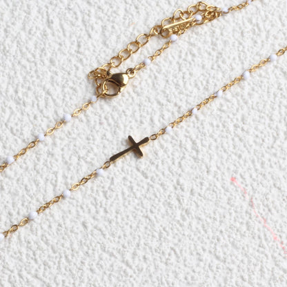Collier Choker Bohème Croix Émaillé – Acier Inoxydable Plaqué Or Femme