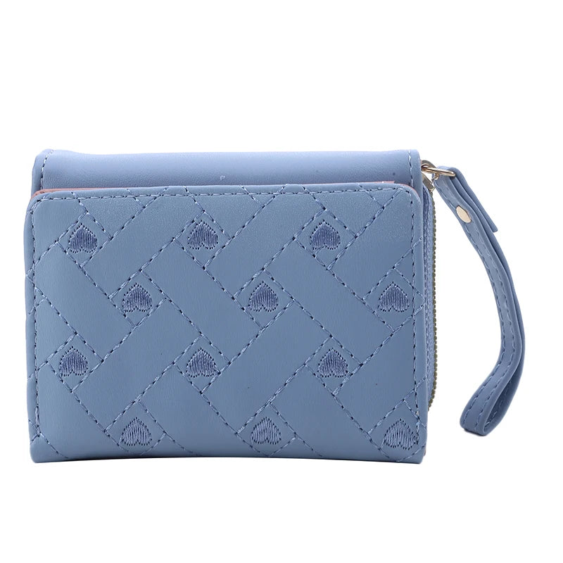 Portefeuille Femme Court Trifold Cuir PU Broderie Amour - Porte-Carte Multi-Poches Fashion Minimaliste Noir