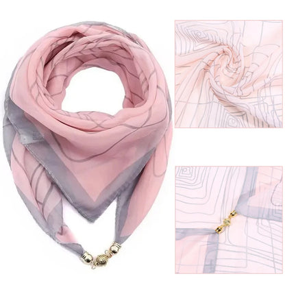 Luxury Square Scarf with Magnetic Buckle for Women, Pink - Triangle Cross Scarf for Autumn/Winter