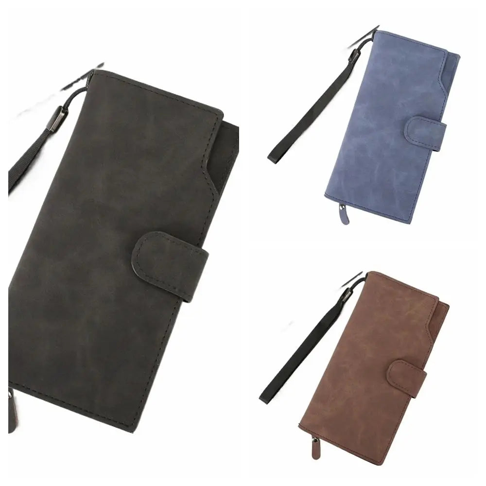 Portefeuille Long Homme Femme Cuir PU Grande Capacité - Business Clutch Téléphone Fermoir Bleu