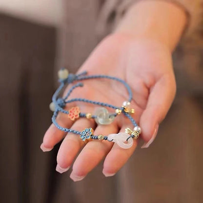 Bracelet Tressé Ethnique Lotus Jade Perle – Ajustable Fleur Femme