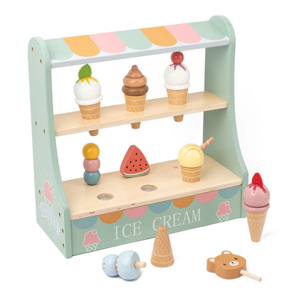 Comptoir de Crème Glacée en Bois - Jouet Montessori 40+ Pièces avec Monnaie pour Enfants 3-6 Ans