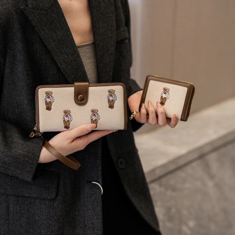 Portefeuille Femme Long Zippé Grande Capacité - Porte-Monnaie Bifold avec Dragonne Porte-Carte Designer Luxe