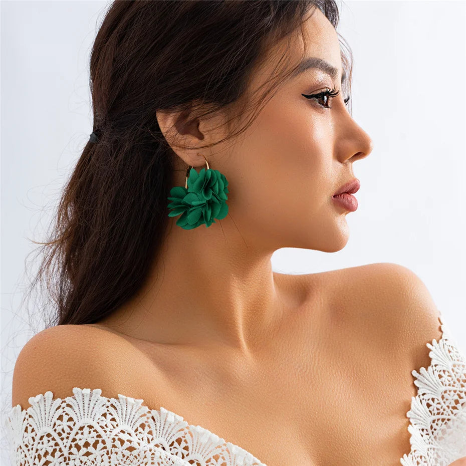 Boucles d'Oreilles Créoles Rose Tissu Pendentif Bohème – Kpop Colorées Y2K Soirées Femme