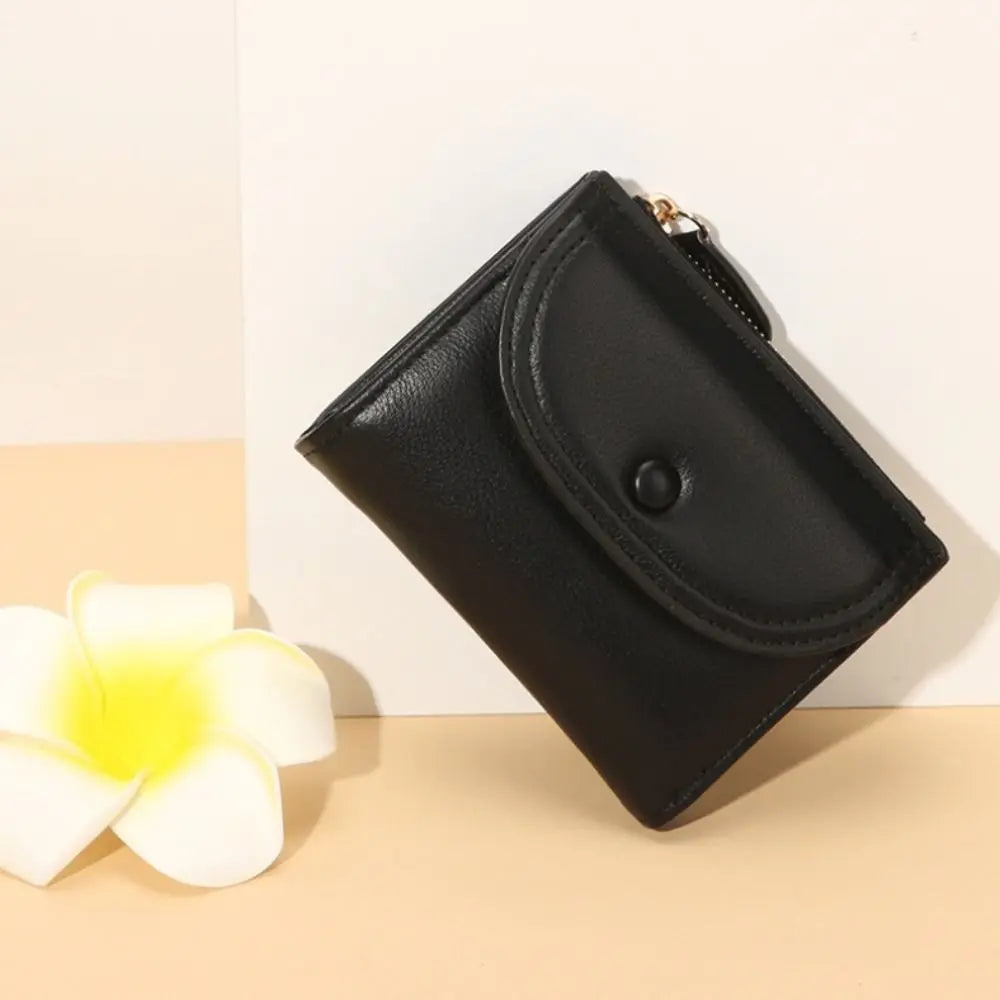 Portefeuille Femme Court Pliable Coloré Mini - Porte-Monnaie Zippé PU Multifonction Portable Marron