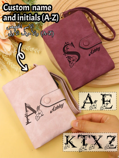 Portefeuille Femme Personnalisé Lettres Nom - Porte-Monnaie Bracelet Customisé Mat Grande Capacité