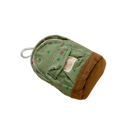 Porte-Monnaie Kawaii Toile Motif Floral - Mini Pochette Zip pour Clés et Cartes