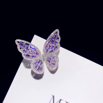 Broche Papillon Argent 925 Zircons Cubiques Rose Violet – Bijou Fin Ajouré Luxe Femme