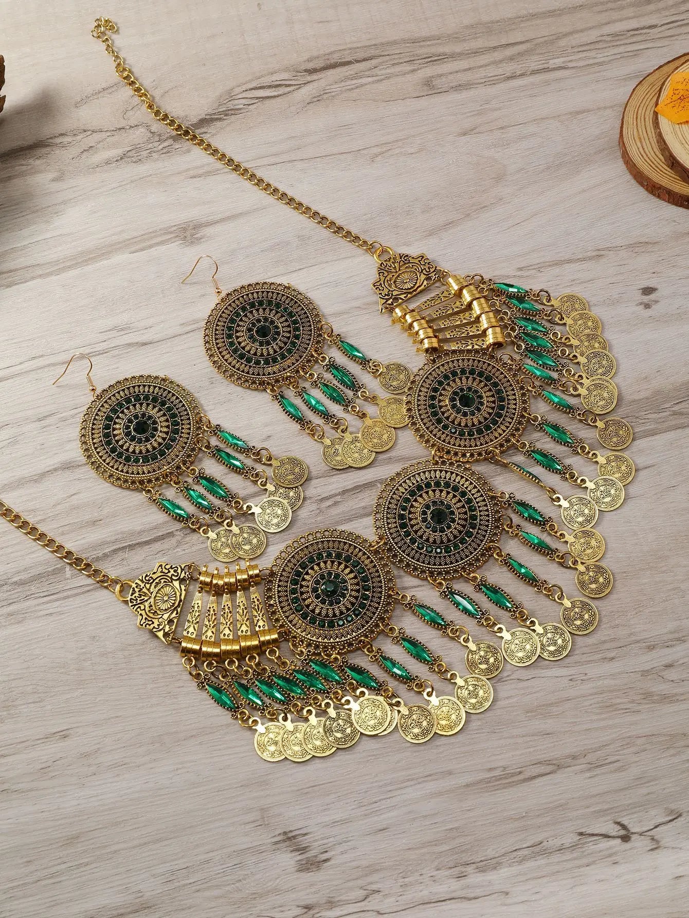 Ensemble Bijoux Bohème Gypsy Pièces Cristal – Collier Boucles Tribal
