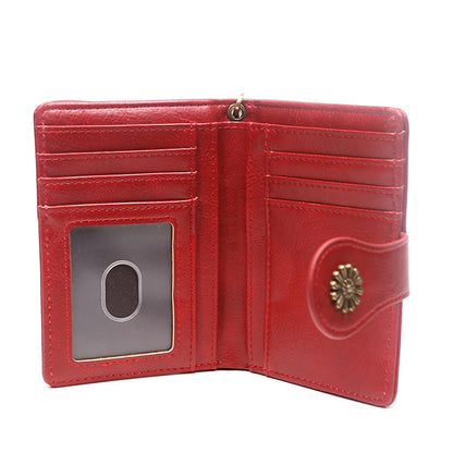 Portefeuille Femme Cuir Rétro Rouge - Porte-Monnaie Court Bifold avec Porte-Cartes Détachable