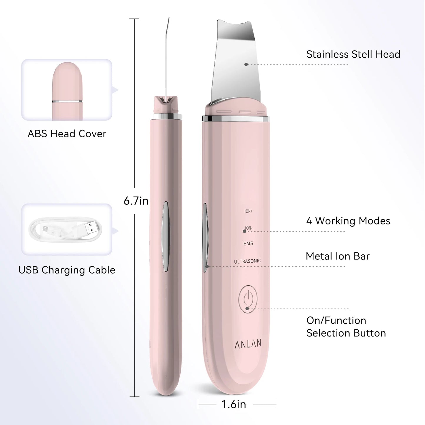 Nettoyeur Peau Ultrasonique ANLAN - Spatule Peeling Facial Pores Machine Lifting Visage
