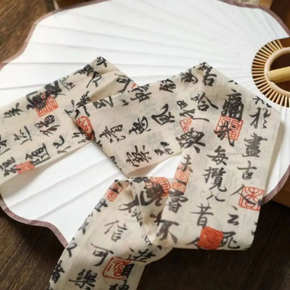 Foulard Soie Chinois Élégant - Bandeau Ruban Rose Imprimé Long Femme