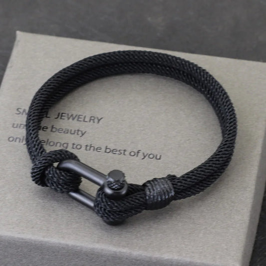 Bracelet en Corde Tressée Double Couche Fait Main - Style Milan 4mm pour Homme