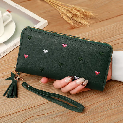 Portefeuille Long Femme Cœur Amour Luxe - Porte-Cartes Téléphone Clutch Fille