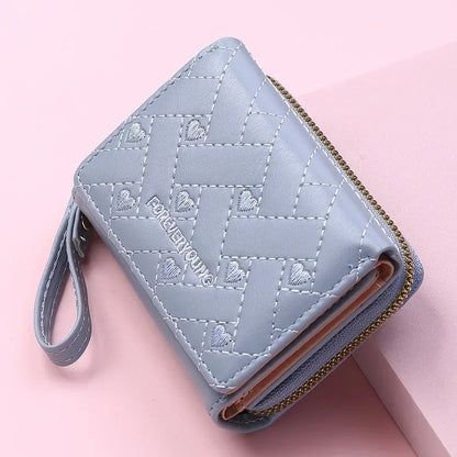 Portefeuille Femme Mignon Cœur Brodé Cuir PU - Trifold Multi-Cartes avec Porte-Monnaie