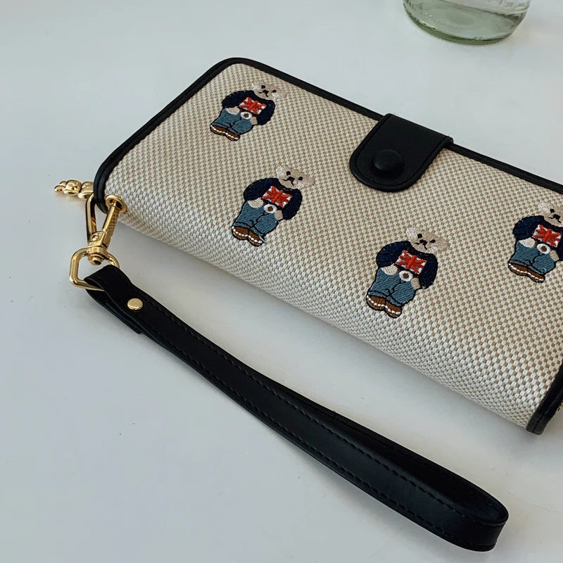 Portefeuille Femme Long Zippé Grande Capacité - Porte-Monnaie Bifold avec Dragonne Porte-Carte Designer Luxe