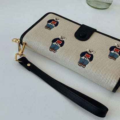 Portefeuille Femme Long Zippé Grande Capacité - Porte-Monnaie Bifold avec Dragonne Porte-Carte Designer Luxe