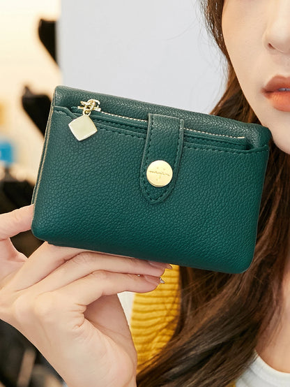 Portefeuille Femme Cuir PU Double Pliage - Porte-Cartes Court Multi-Fonctions Monnaie