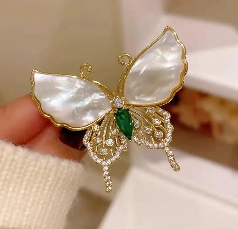 Broche Papillon Perles Blanches Strass Luxueuse – Pin's Cristaux Corsage Costume Femme