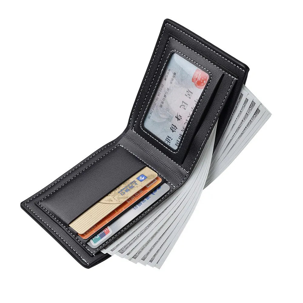 Portefeuille Homme Cuir PU Court Slim - Porte-Cartes Pliable Jeune Homme
