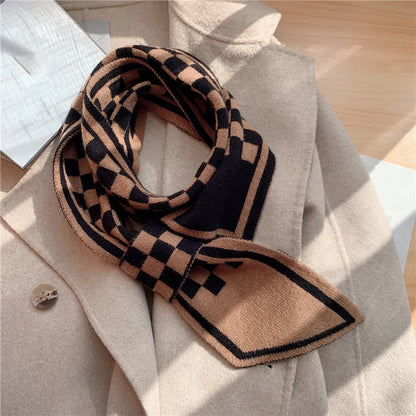 Foulard Écharpe Pied-de-Poule Luxe Femme - Tricot Long Mince Hiver Cou