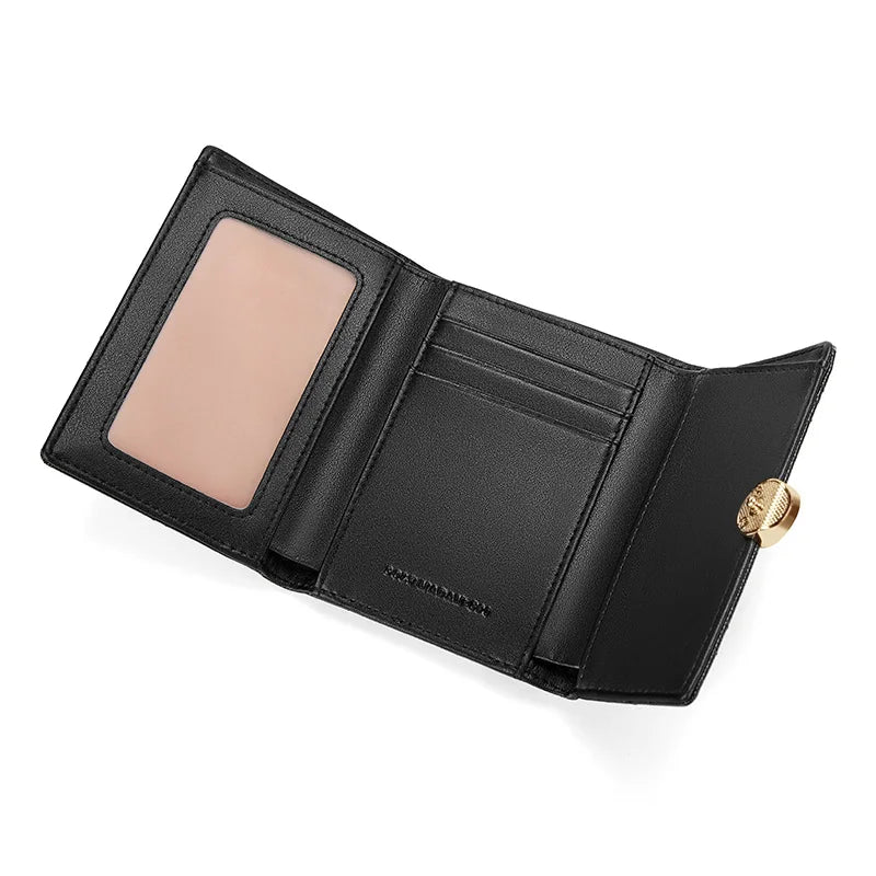 Portefeuille Femme Cuir Vintage GOLF Porte-Photo - Porte-Monnaie Court Pliable Noir Porte-Carte