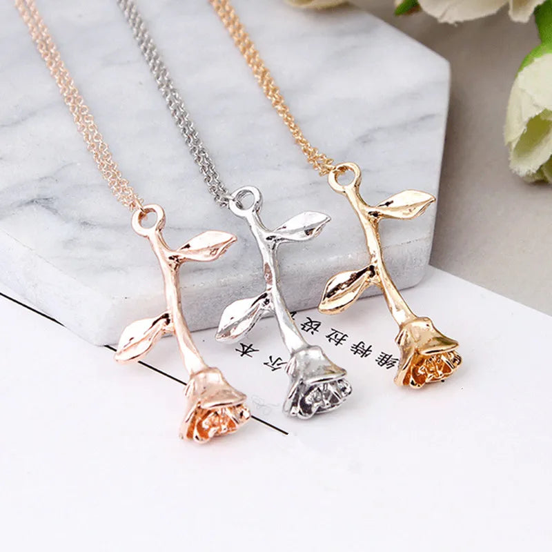 Collier Fleur Rose Délicate - Bijou Bohème Femme - Cadeau Saint-Valentin