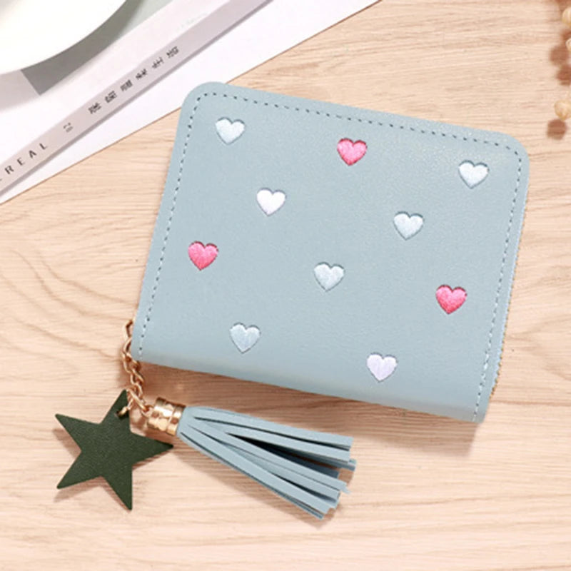 Portefeuille Femme Mini Court Pompon Zippé - Porte-Monnaie Cuir PU Cute Porte-Carte Main Vert