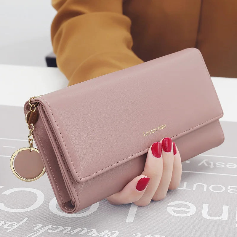 Portefeuille Femme Long Cuir PU Bleu Marine - Porte-Cartes Multifonction Pliable Clutch