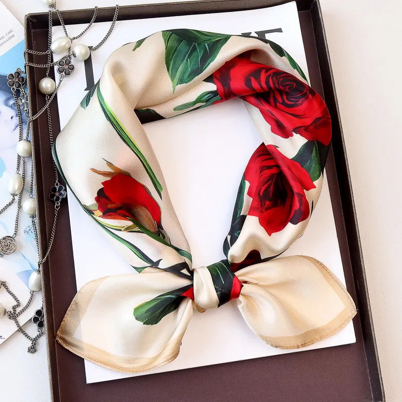 Foulard Carré Soie 68cm Imprimé Floral - Bandana Élégant Femme