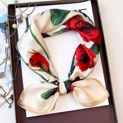 Foulard Carré Soie 68cm Imprimé Floral - Bandana Élégant Femme