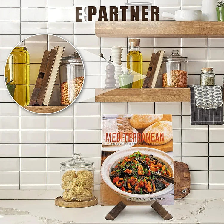 Support Livre de Recettes en Bois - Porte-Menu Cuisine & Bureau