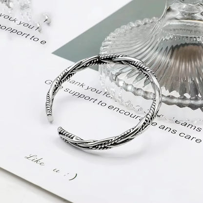 Bracelet Torsadé Argent Antique – Manchette Ouverte Ajustable Unisexe