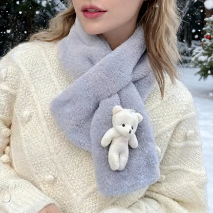 Foulard Écharpe Peluche Hiver Femme - Ours Doux Épais Polyvalent